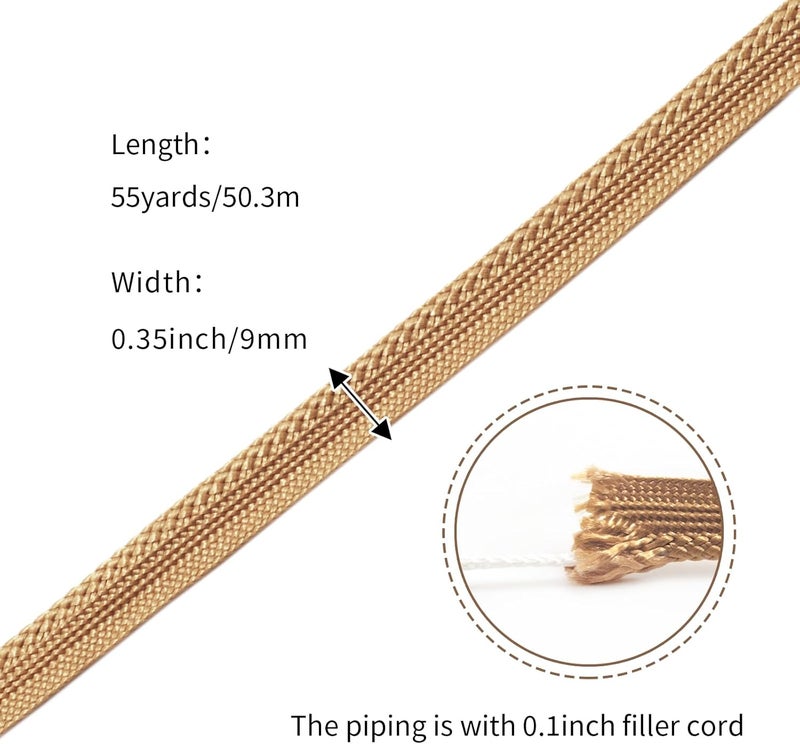 YRCLASYTRIM 0.35inch,(55Yards) Sewing Piping Trim,Shining Polyesterter Cord Trim,for Sewing Clothing,Hometextile, Decoration DIY Crafts Edge Piping Embellishments,30Colour (Light Brown) - Image 2
